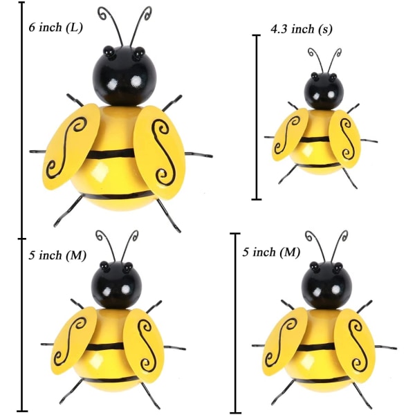 4 stk Bie Veggdekorasjon Hagedekorasjon Gjerdeskulptur