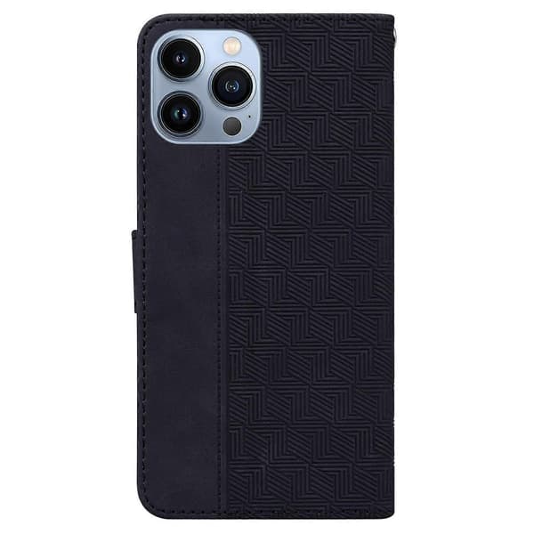 För iPhone 13 Pro Geometriskt präglat läderfodral Svart