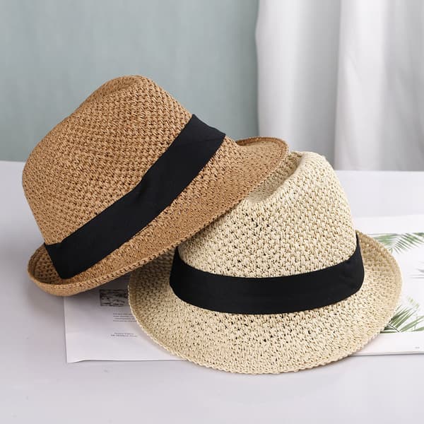 Strå Fedora Hatt för Män Kvinnor, Klassisk Panama Hatt med Andningsbart Innerfoder Bred Brätte Solskydd Trilby, Stilfull Hård Brätte Fedora för Utomhusbruk