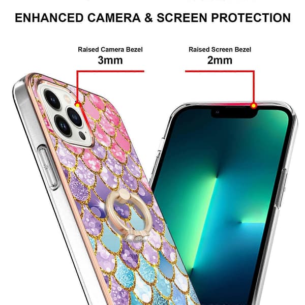 For iPhone 16 Pro Galvaniseringsmønster IMD TPU Støtsikkert Deksel med Rhinestone Ringholder