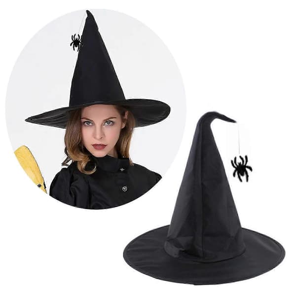 Halloweenfest Heksehatte Edderkopper Gylden Spids Hat Cosplay Tilbehør Unik Heksehat Spandhat Tilbehør Sort A