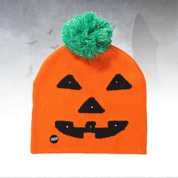 Halloweenmössa Stickad Mössa Pumpamönster För Vuxna Barn Halloweenfester Belysning 20x30cm 1-pack A