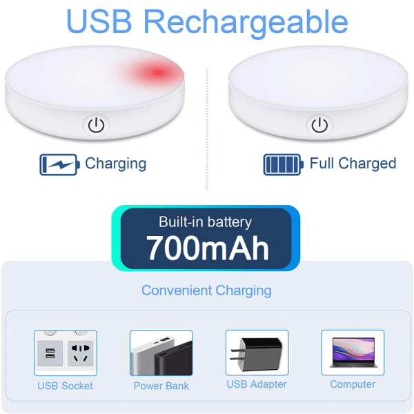 2 kappaletta kosketusyövaloa, USB-ladattava LED-kaappi