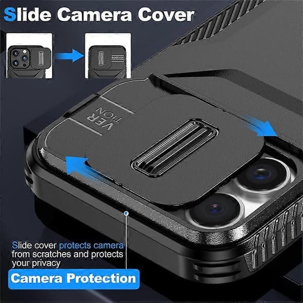 Kompatibel med iPhone 16 Pro Max-deksel Camshield TPU+PC telefondeksel sklisikker sidekant A