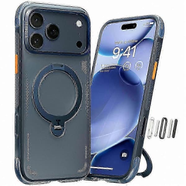Kompatibel med iPhone 17 Pro Max Magnetiskt Fodral Stöd TPU PC Telefon Baksida miao4 (Blå)