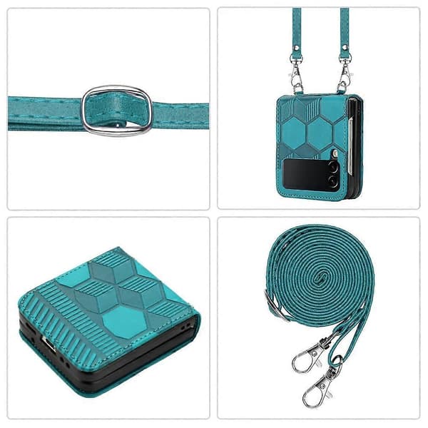 För Samsung Galaxy Z Flip4 Crossbody Fotbollstextur Läderfodral