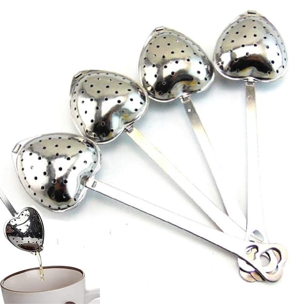4 stk teinfusere for løs te, tesiler for løs te, tesil, telager med langt grep, tefilter, hjerteformet teinfuser i rustfritt stål