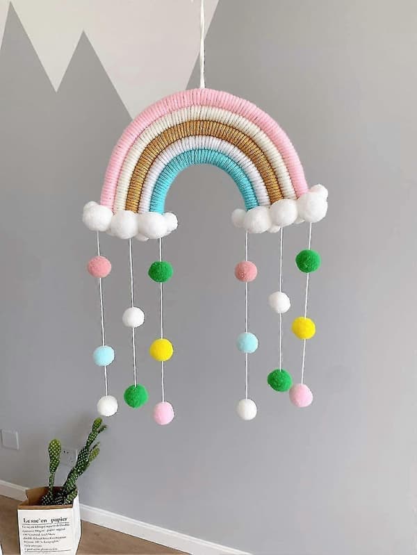 Makrame Regnbåge Väggbonad Heminredning Boho Rumsinredning Handvävd Gobeläng Barn A