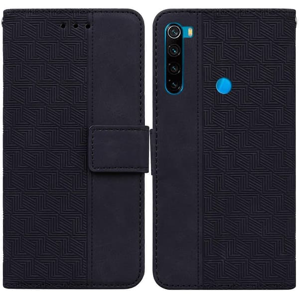 För Xiaomi Redmi Note 8T Geometriskt präglat läderfodral Svart