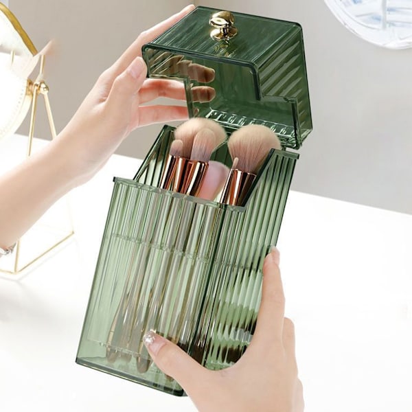 Makeup Penselholder Organizer, Opbevaringsboks med Støvbeskyttende Låg, til Kommoder og Badeværelser, med Hulholder