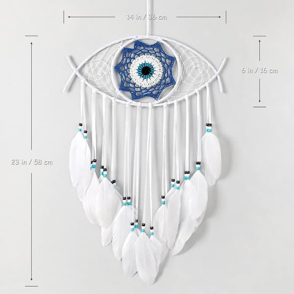 AURA Evil Eye Dream Catcher, handvävd makramé drömfångare, väggbonad, heminredning, julklapp till barn, tacksägelsepresent, ren vit A
