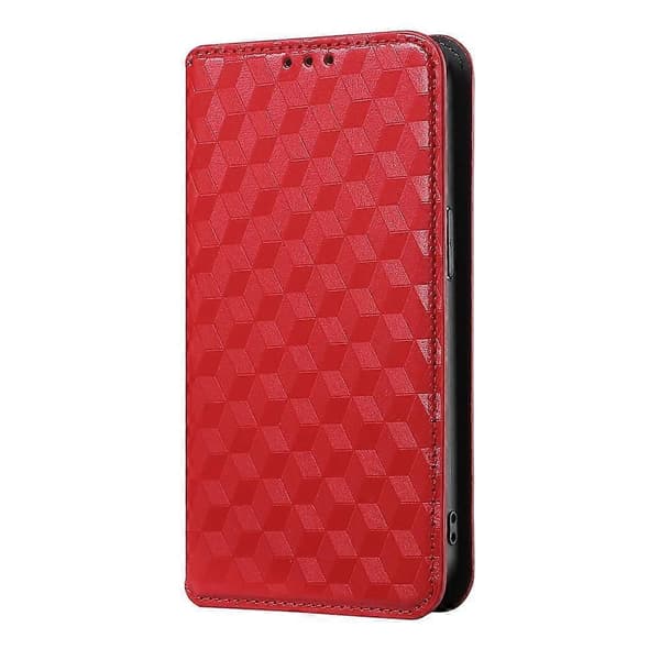 Cubic Grid Texture Flip Leather Phone Case (rød, for Sharp Basio Active3)