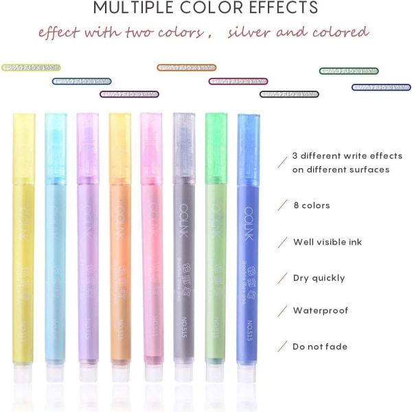 Double Line Outline Pen, 8 färger metallic pennor, glitter