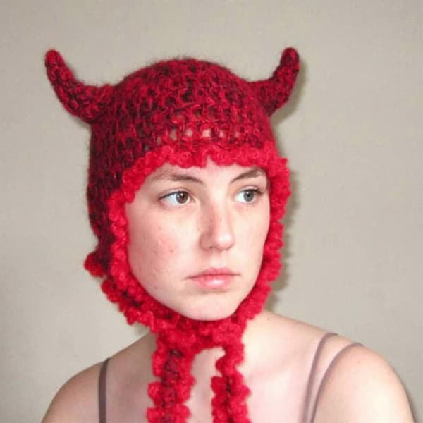Rolig Hornmössa Tonåringar Kostymhatt Halloweenpresent Pullovermössa Mjuk Mössa Halloweenpresent Varm Mjuk Mössa Rosa A