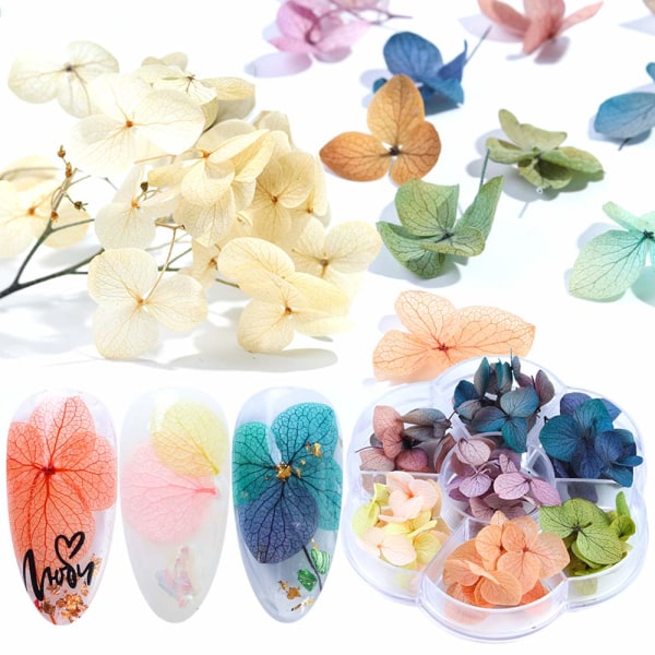Nail Art Torkade blommor 3D Nail Art Stickers Färgglada Natural