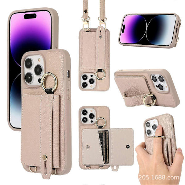 Fodral för iPhone 13 Pro Aprikos Kortfack Handledsrem Läder Nr 10240 A