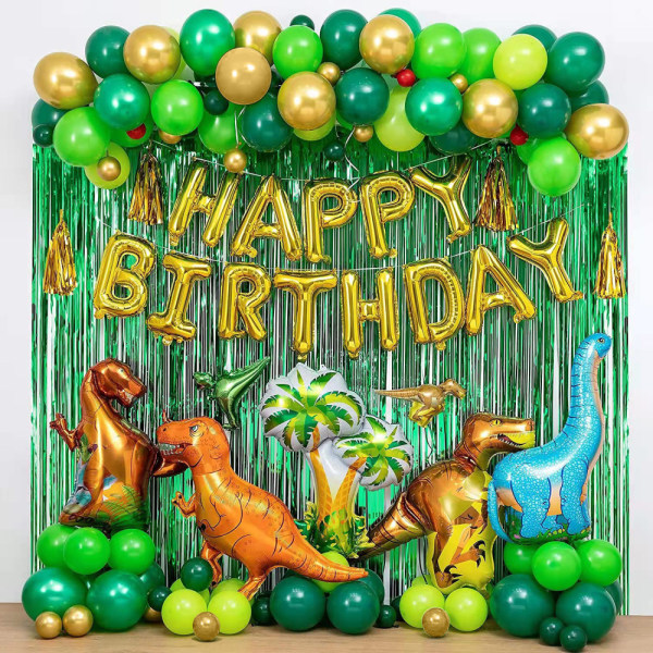 Grön djungelfest ballonger dinosauriefödelsedagsfest