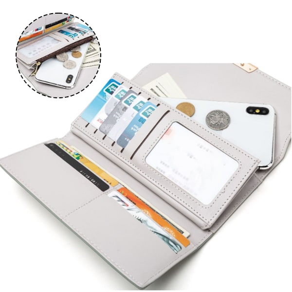 Stor plånbok för kvinnor  PU-läder Halvrund Liten blomma Spänne Telefon Checkbook Organizer Myntväska