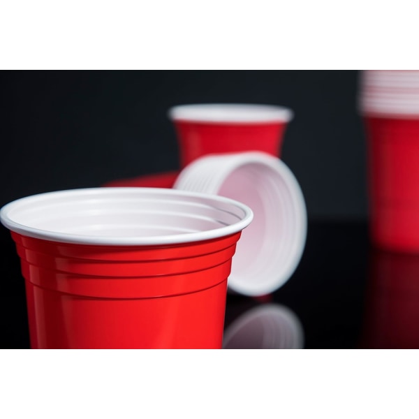 50 Beer Pong-koppar återanvändbara |Festmuggar 473ml - 16oz |Beerpong, Röda Koppar extra starka |Röd plastmugg