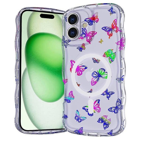 För iPhone 16 Plus Magnetiskt Skal Vågkant Glitter TPU Telefon Baksida A