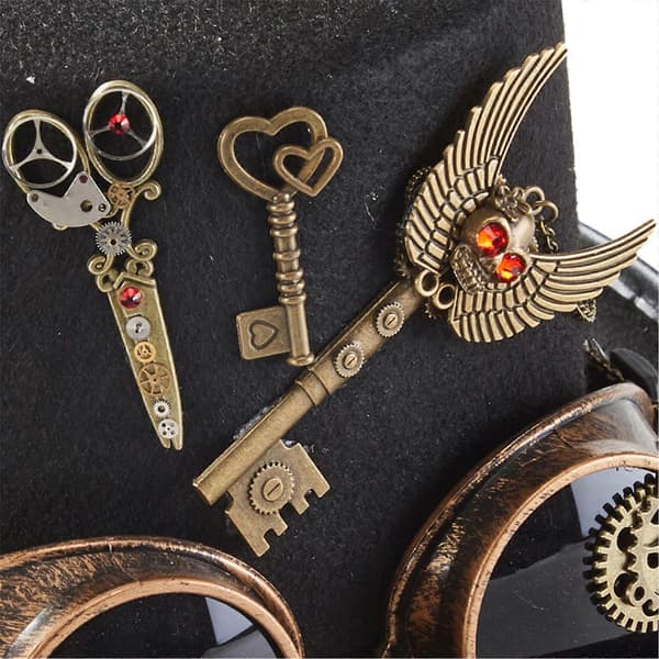 Gotisk høj hat Steampunk hat Halloween hat med fjerblomst til nøglesaks briller Performance hat til Halloween Pa Sort A