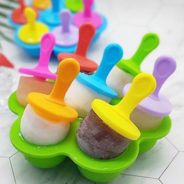 Silikone ispindeform sæt af silikone ispindeform isforme med farverige plastikpinde non-stick isterningbakker DIY frosne ispopforme A