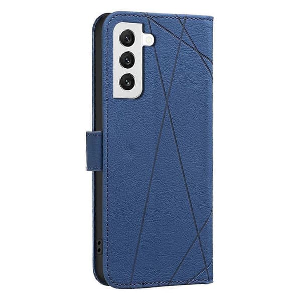 Geometrisk mønster RFID læder telefoncover (blå, til Samsung Galaxy S22 5G)
