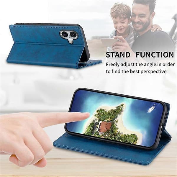 DF-05 Kompatibel med iPhone 16 Cover PU Læder RFID Blokerende Telefoncover Blå