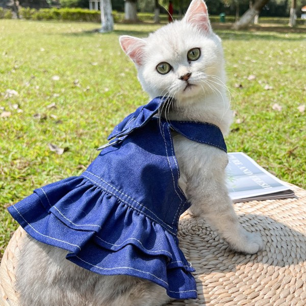 1PCS Hund kjol i denim för husdjur, katt, promenad, hund, bröst, rygg