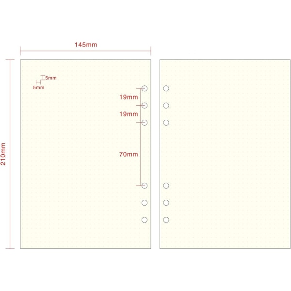 A5 6-ringspärm/planerare påfyllningspapper för Filofax, 6 hål, 45
