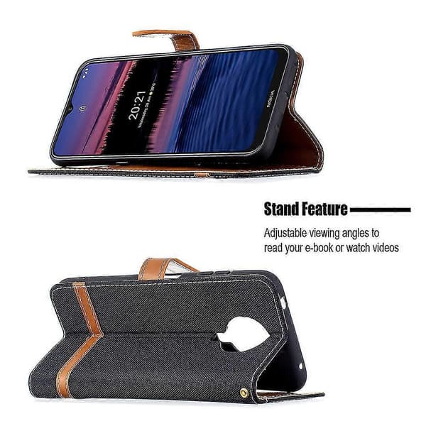 Telefonfodral Vikbart läderfodral för Nokia G20/g10 svarta jeans