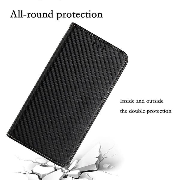 För Samsung Galaxy A14 5G/4G Kolfibertextur PU-läder Plånboksfodral Stativ Telefonfodral med handledsrem