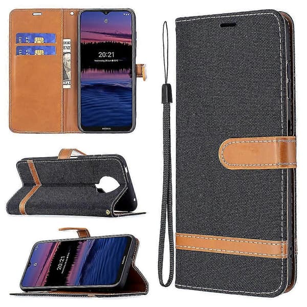 Telefonfodral Vikbart läderfodral för Nokia G20/g10 svarta jeans