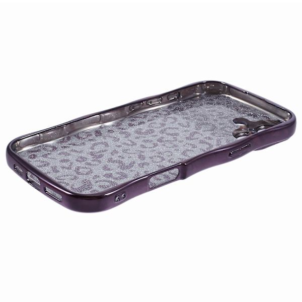 För iPhone 16 Skal Lockig Ram TPU Mobilskal Leopardmönster Glitter A