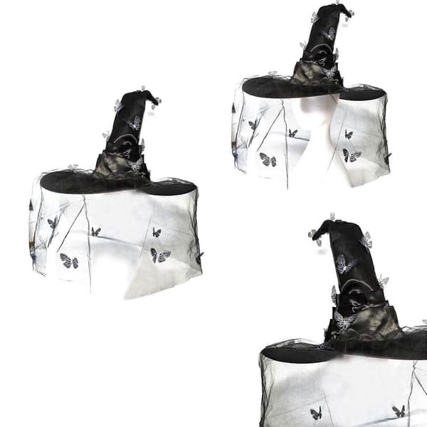 Populær heksehue, evigvarende Halloween-hat, spids troldmandshat til kvinder, pandebånd til Halloween-raves, sort A