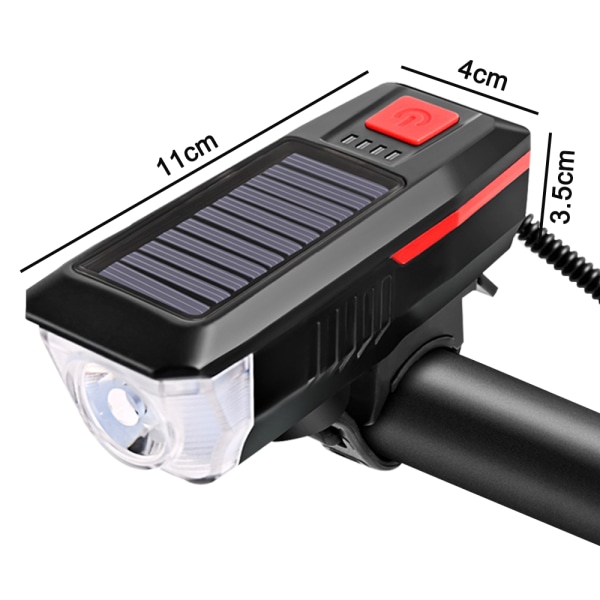 Sæt med cykellys og horn, solcelledrevet USB-genopladelig cykel