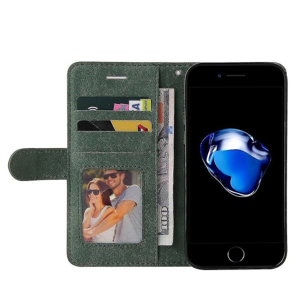 Fodral för iPhone SE /8/7 Läder Plånbok Bok Flip Folio Stativ Visningsskydd - Grön A