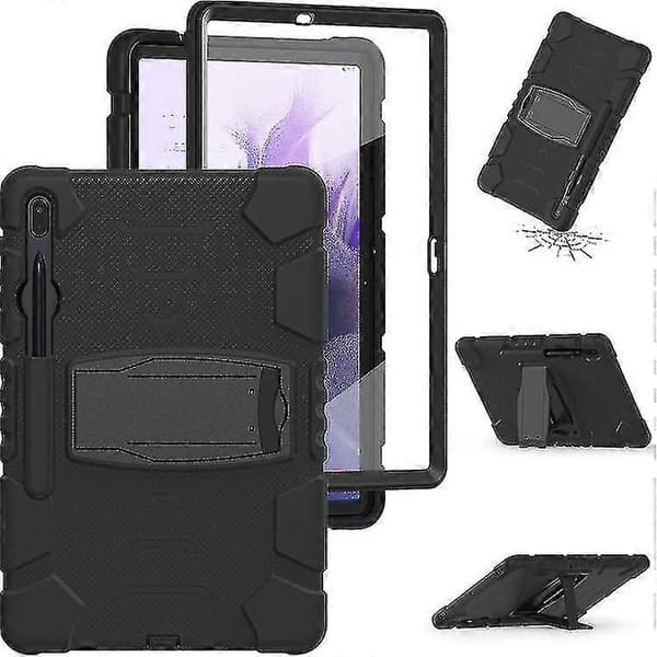 För Samsung Galaxy Tab S7+/ Tab S7 Fe / Tab S8+ 3-lagers skyddsskärmram + PC + silikonkombinationsfodral med hållare A