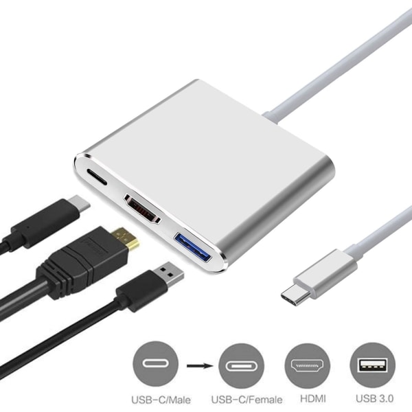 USB-C till HDMI-adapter (stöder 4K / 30Hz) - Typ- C 3 In 1
