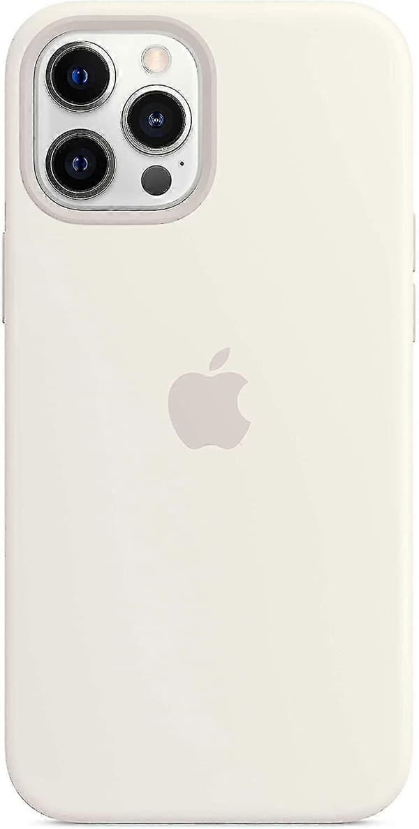 För iPhone 12 Pro Max - Silikonskal med mjuk yta och mikrofiberfoder, kompatibel med MagSafe (vit)