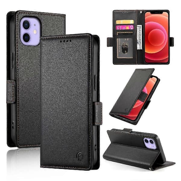 Flip-etui til iPhone 12, kortpladser, daglig brug, pung, forretning, flip-sort