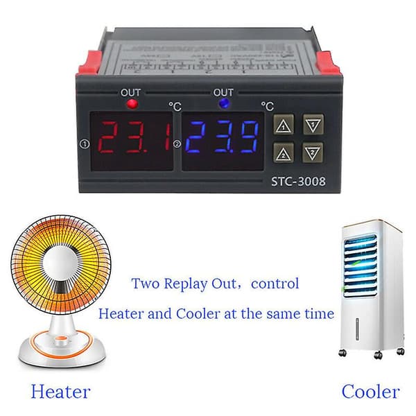 STC-3008 Dobbelt Digital Temperaturregulator Dobbelt NTC Sensor 12V Termoregulator Ny A