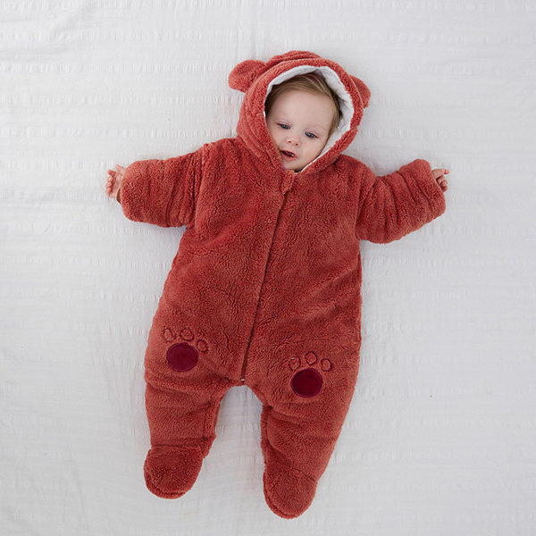 Baby Newborn Vinterdragt Fleece Jumpsuit med hætte til Infant G
