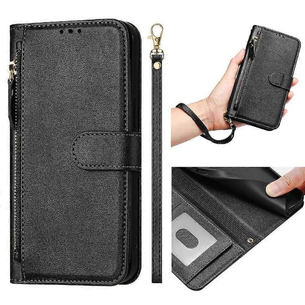 Flip-etui til Samsung Galaxy S20 Plus 5g kortholder PU-læder magnetisk lynlås sort