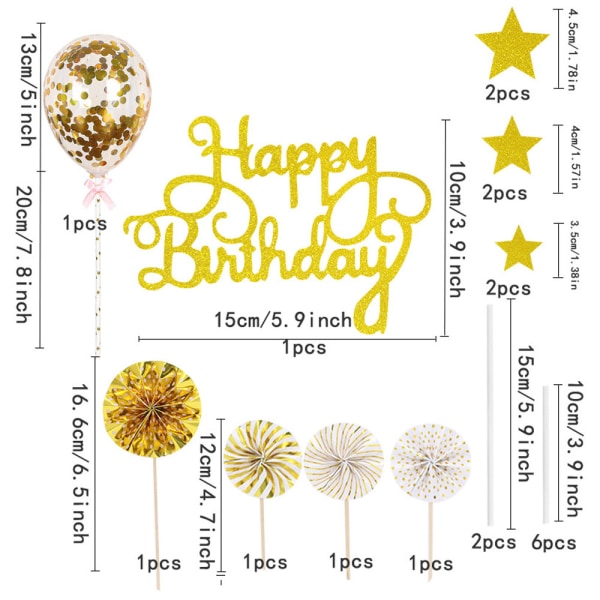 Tillykke med fødselsdagen Cake Toppers, Stars Cake Toppers Confetti