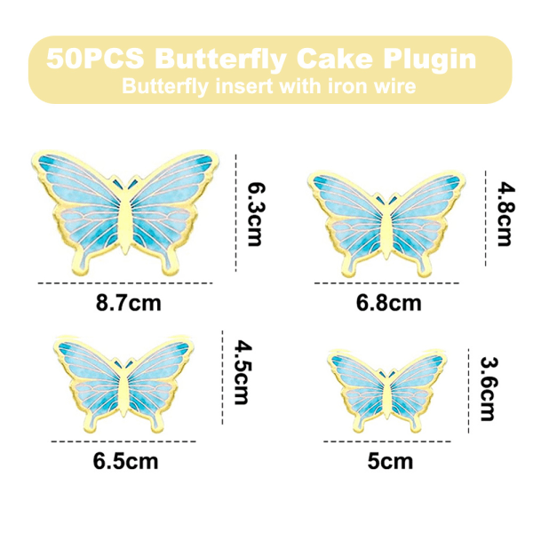 50 kpl Butterfly Cupcake Topper Syntymäpäivän hääjuhlakakkuseinä
