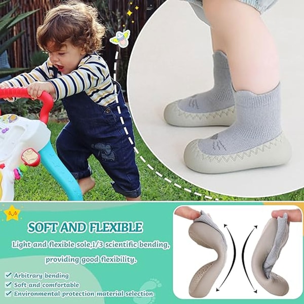 1 par Baby Sock Shoes, Toddler Cartoon Mjuk Gummi Sula Non Slip Golvslipper för Pojkar Flickor Första Gången Går (13,2 cm)