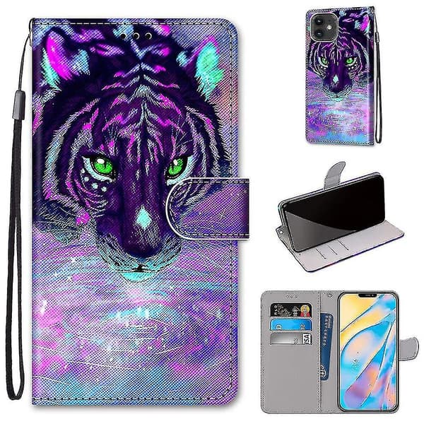 Etui til iPhone 12 Pro Max Malet Flip Cover Magnetisk Lukning Tiger A