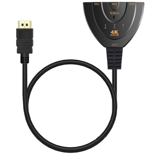 HDMI-switch, 3-ports 4K HDMI-switch 3x1 switch-splitter med pigtail-kabel understøtter Full HD 4K 1080P