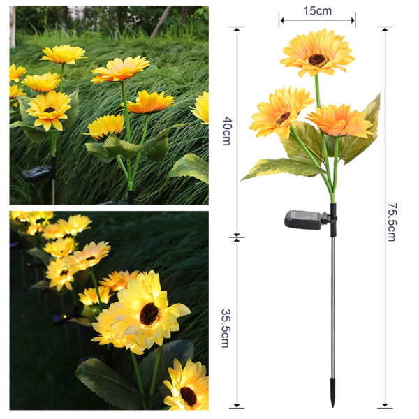 Outdoor Sunflower Solar Lights, 2-Pack for Pathway